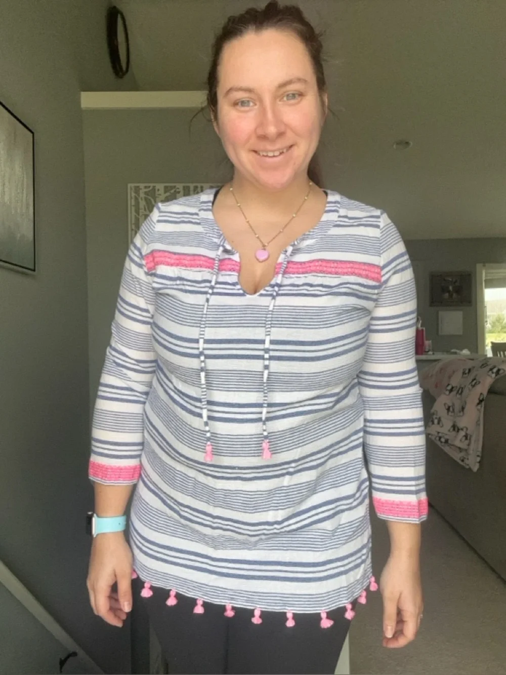 Vineyard Vines | Bungalow Stripe Tunic Top Tassels Embroidered | Size Large